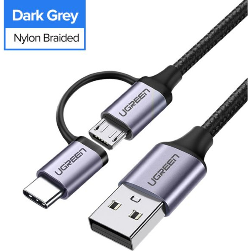 Ugreen USB-A to Micro USB + USB Type-C Cable 1m Black