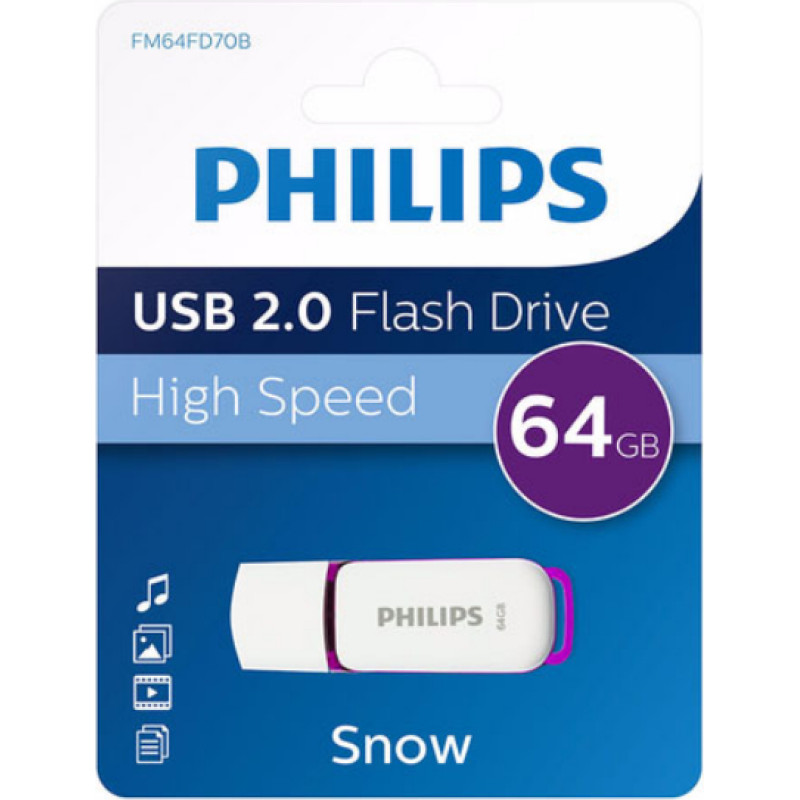 Philips FM64FD70B USB atmintukas 64 GB USB A tipo 2.0 Violetinė, Balta