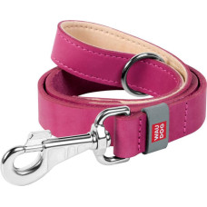 Waudog natural leather dog leash 20 mm wide, 122 cm long pink