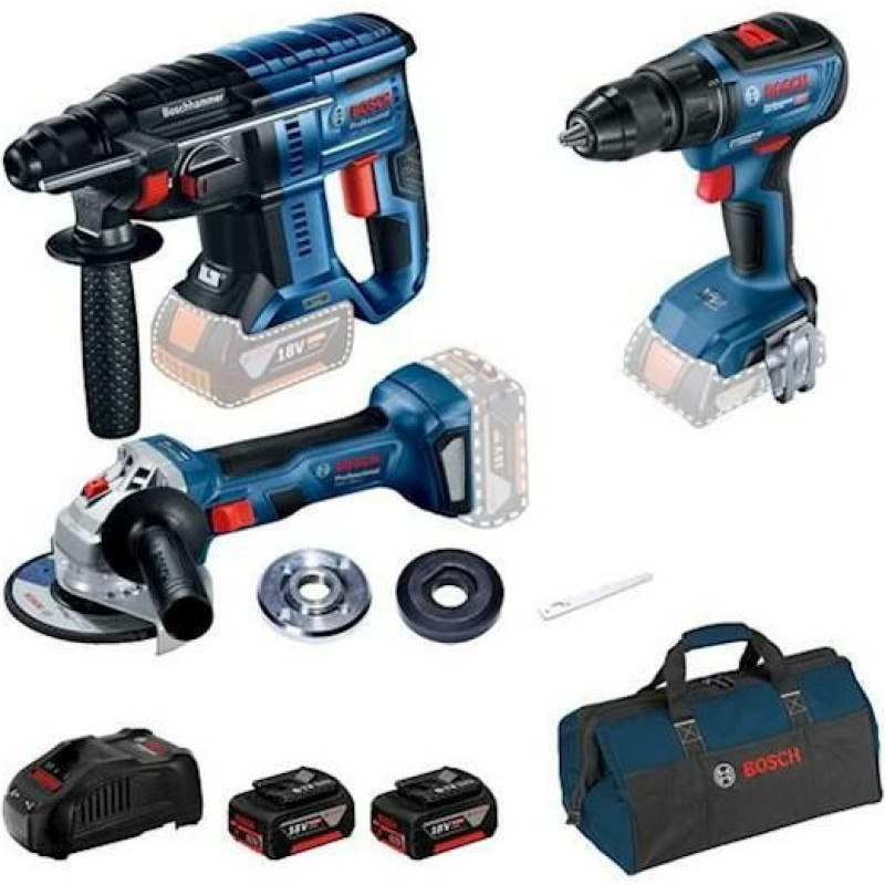 Bosch ZESTAW COMBO 18V (GBH 180 + GWS 180 + GSR 18V-50) 2x5,0Ah +TORBA +LB