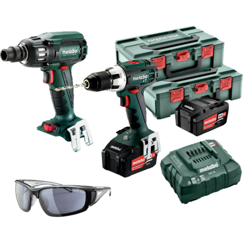 Metabo ZESTAW BS 18 LT + SSW 18 LTX 400 BL 2x4,0Ah 2xMETABOX 145 + OKULARY PRZECIWSŁONECZNE