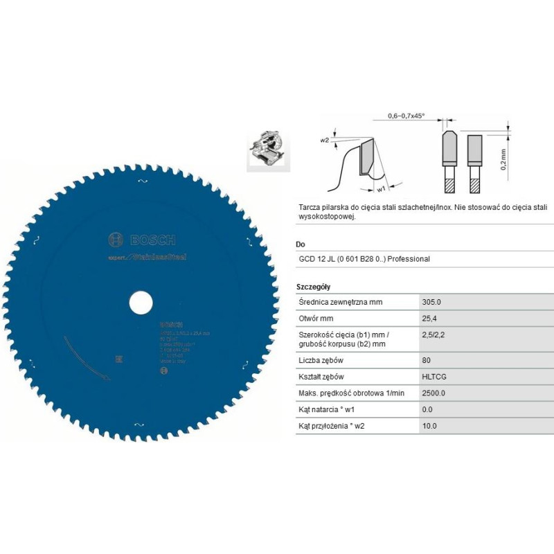 Bosch PIŁA TARCZOWA 305x25,4mm 80-ZĘBÓW EXPERT STAINLESS STEEL / STAL NIERDZEWNA INOX