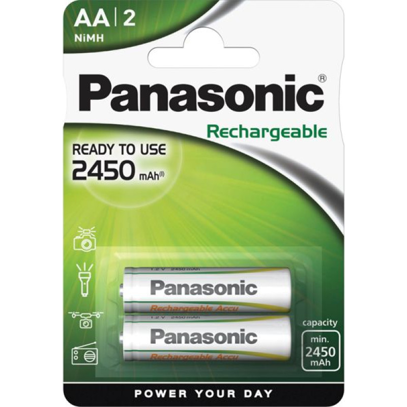 Panasonic 1x2 Panasonic Akku NiMH Mignon AA 2450 mAh Rechargeable Evolta