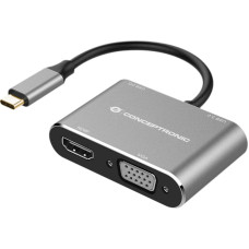 Conceptronic DONN16G knyginių kompiuterių dokas / jungčių replikatorius Vielinis USB 3.2 Gen 1 (3.1 Gen 1) Type-C Juoda, Sidabras