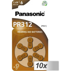 Panasonic 10x1 Panasonic PR 312 Hearing Aid Batteries Zinc Air 6 pcs.