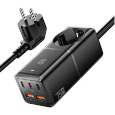 Essager Wall charger, Essager, ECTAC-BRB01-Z, GaN, 3xUSB-C, 2xUSB-A, Gniazdko AC, 75W (black)