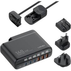 Ldnio Power charger with display 140W LDNIO A6140C 3x USB-A + 3x USB-C, US/UK/EU (black)