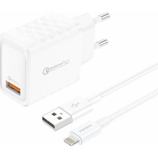 Foneng EU54 USB-A, 3A mains charger (White) + USB-A to Lightning cable